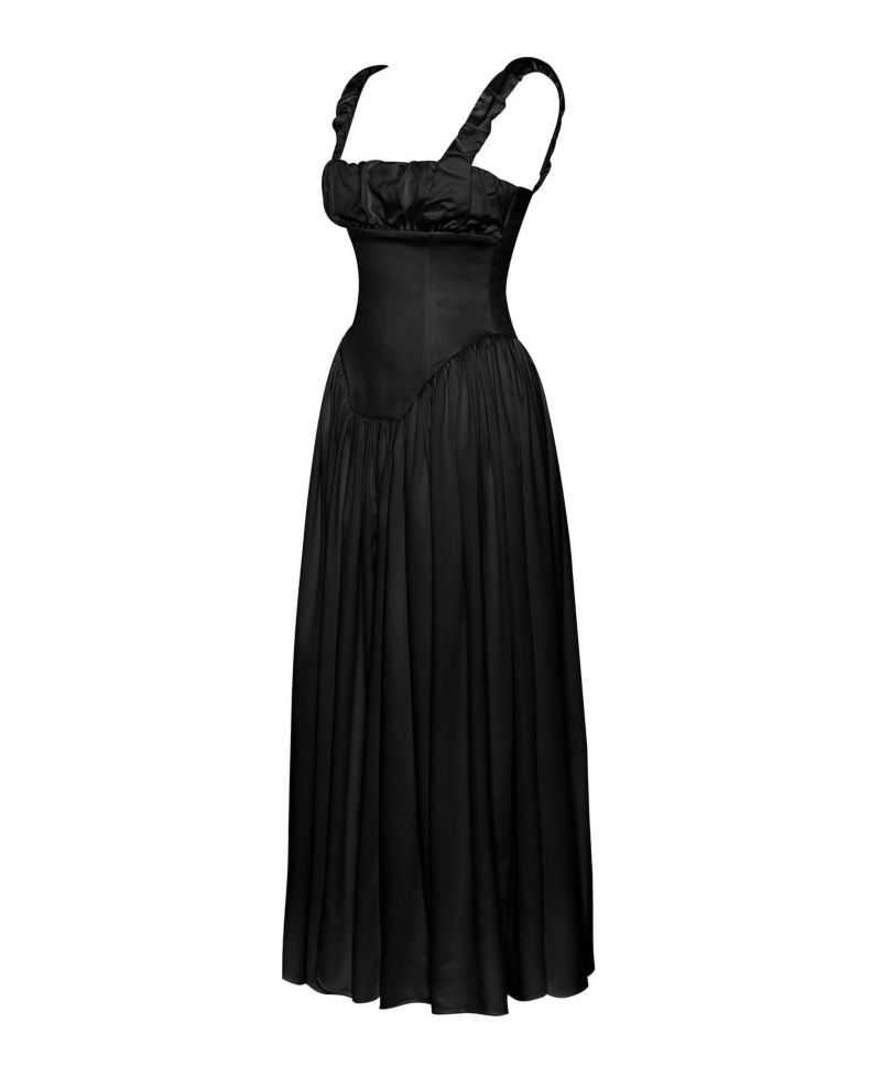 Women's Noreen Black Satin Drop Waist Maxi Sundress