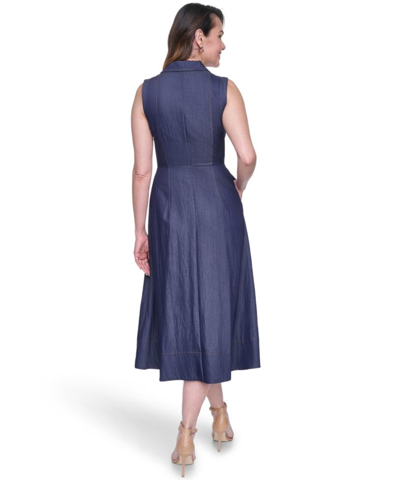Women's Denim Sleeveless Midi Shirt-Dress