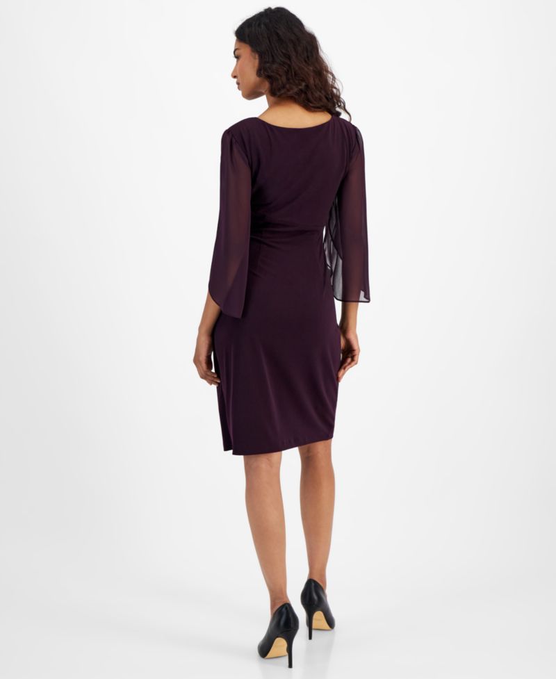 Petite Chiffon Cape-Sleeve Sheath Dress