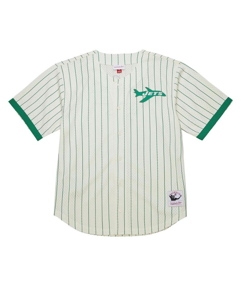 Men's Cream New York Jets Vintage Logo Final Seconds Full-Button Mesh T-Shirt