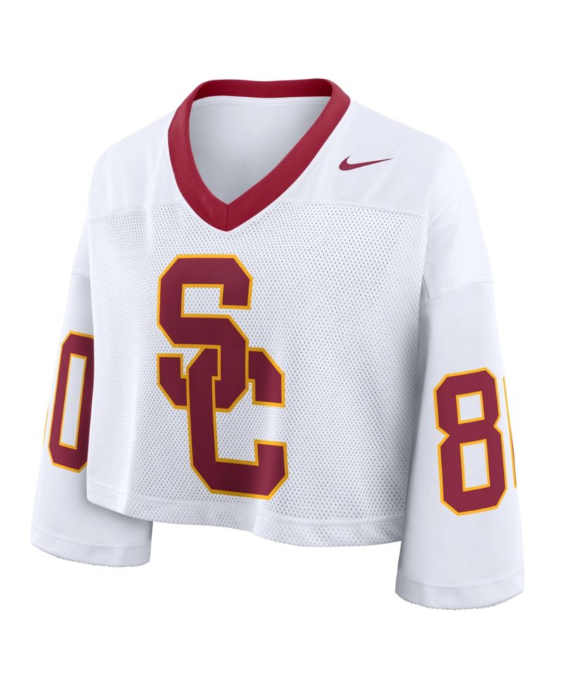 Women's White USC Trojans Oversized Logo Cropped Fashion Jersey