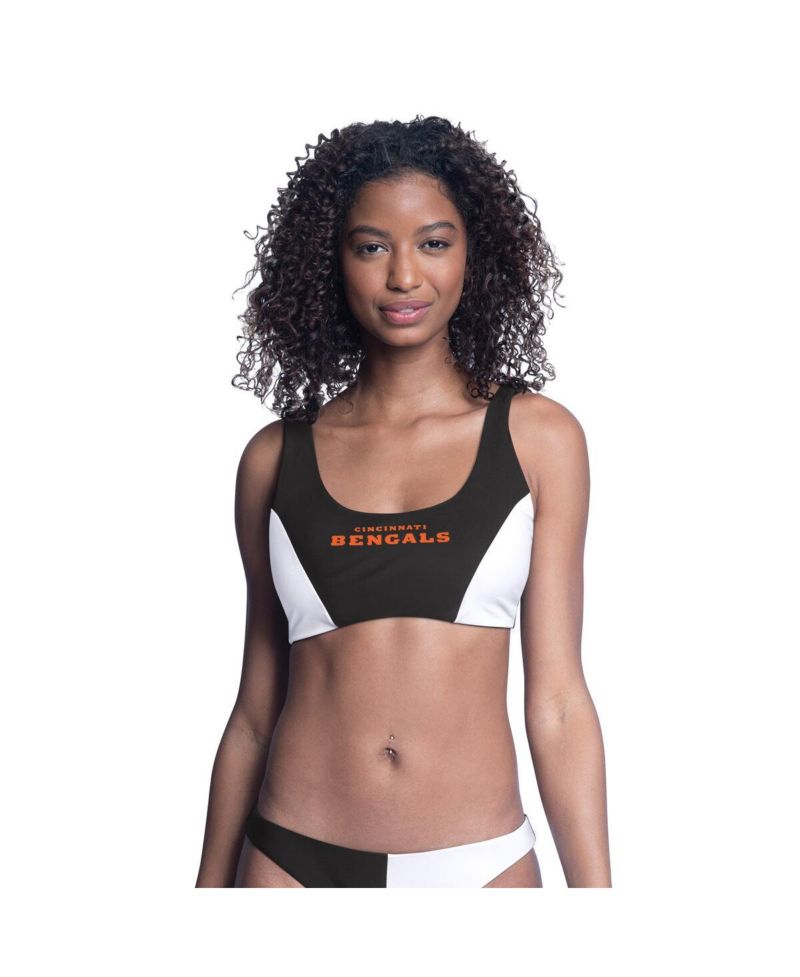 Women's Black/White Cincinnati Bengals Brief Game Bikini Top