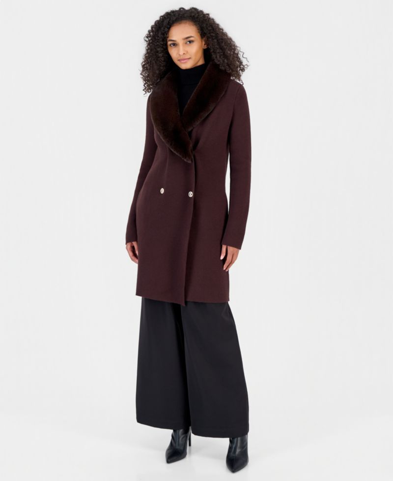 Women's Milano Stitch Double-Breasted Faux Fur Shawl Collar Jacket