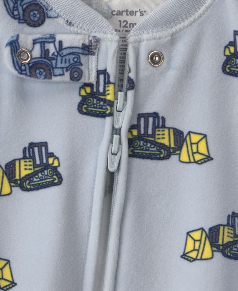 Carters Baby Boys' Construction 2-Way Zip Dream Plush Snug-Fit Footed Pajama