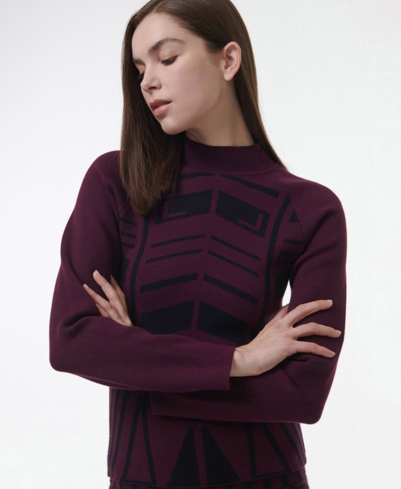 Women's Geometric Jacquard Fitted Knit Top