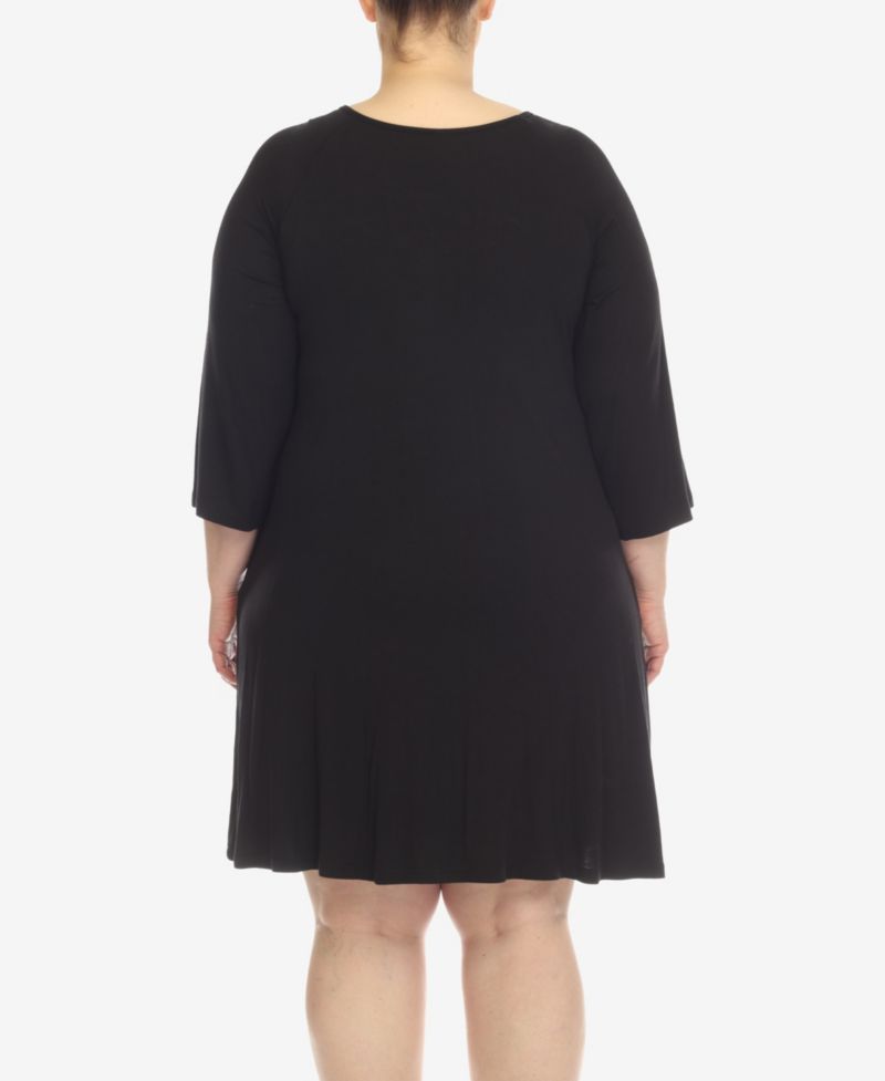 Plus Size Criss Cross Neckline 3/4 Sleeve Swing Dress