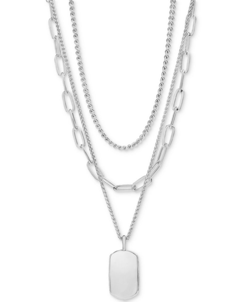 3-Row Chain Dog Tag Pendant Necklace, 16" to 19" + 2" extender