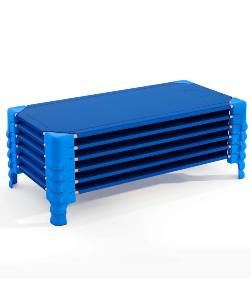 6 Pack Stackable Daycare Cots with Easy Lift Corners Heavy-Duty Metal