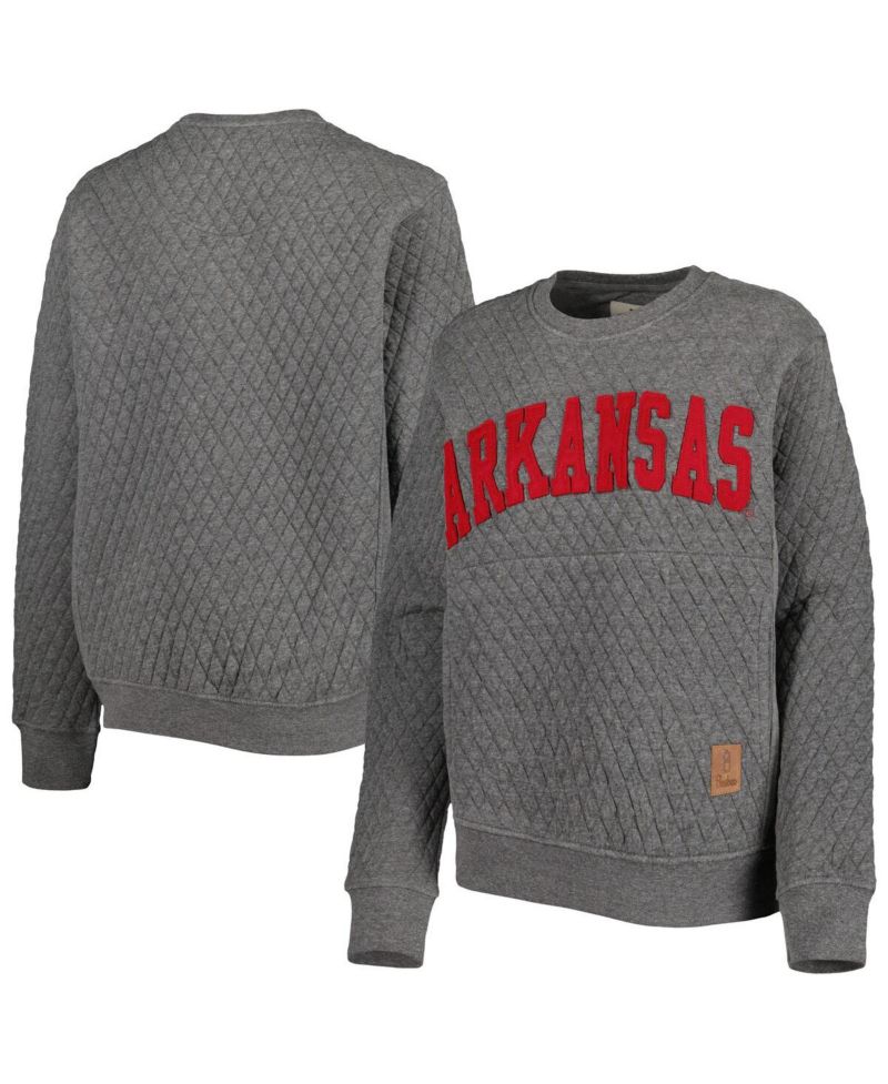 Women's Heather Charcoal Arkansas Razorbacks Moose Quilted Pullover Sweatshirt