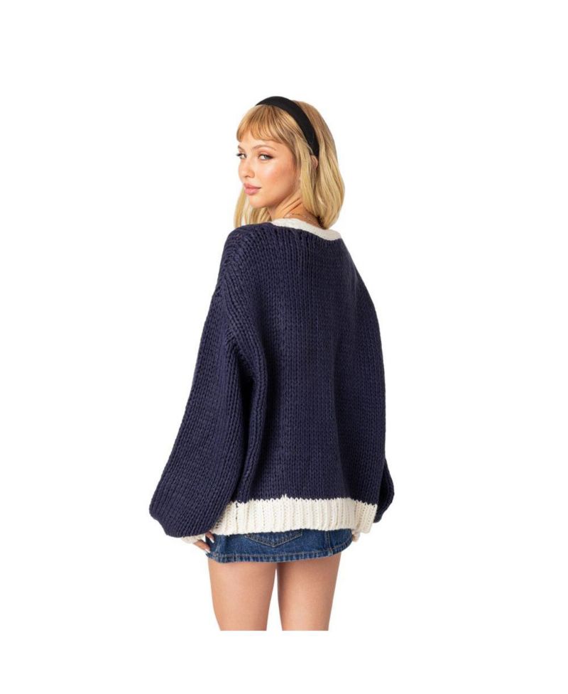 Women's Contrast Chunky Knit Cardigan