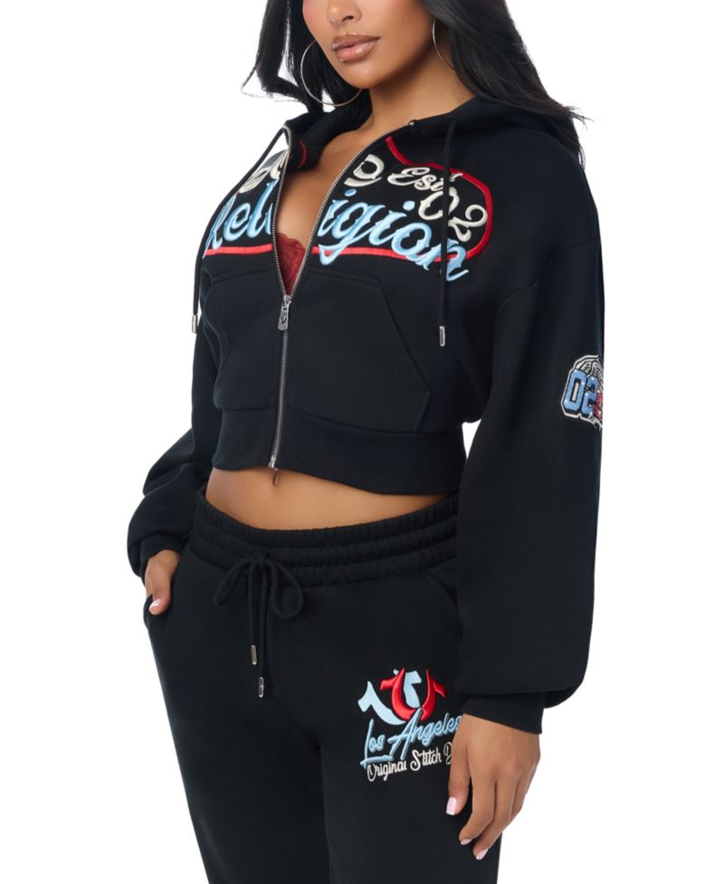 Women's Graphic Print Cropped Zip-Up Hoodie