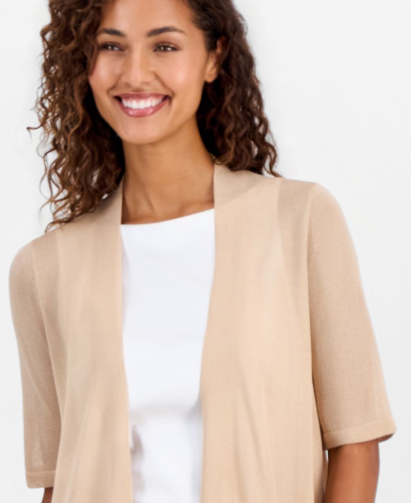 Women's Short-Sleeve Open-Front Semi-Sheer Cardigan