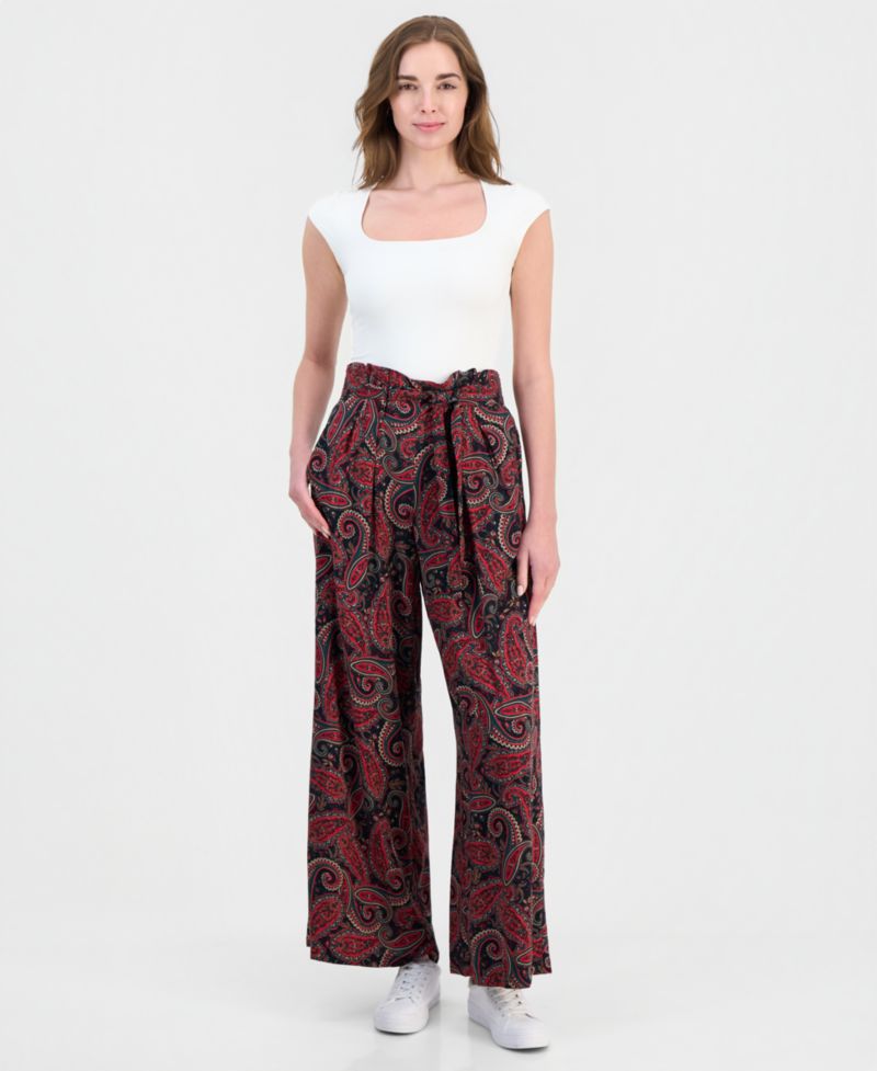 Women's Paperbag-Waist Paisley Pants