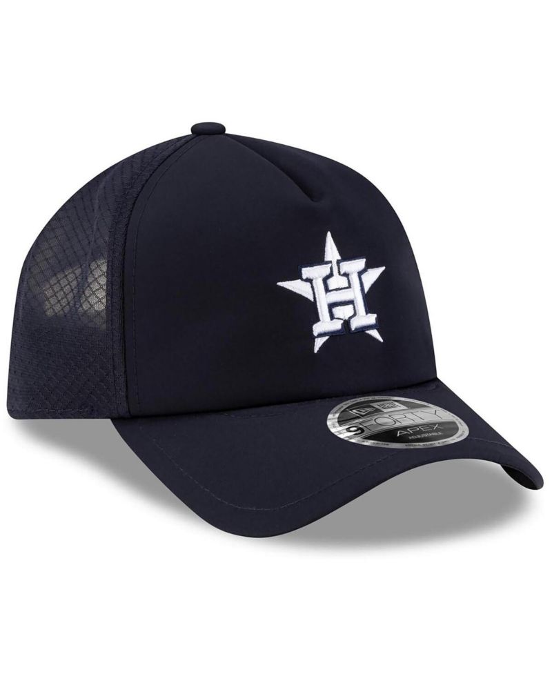 Men's Navy Houston Astros 2026 Batting Practice Apex 9FORTY Adjustable Trucker Hat
