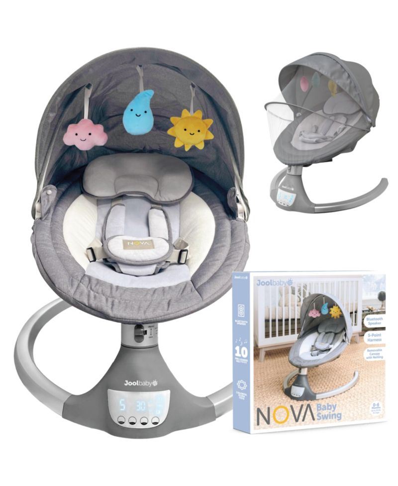 Nova Swing for Newborns - Electric Motorized Infant Swing, Bluetooth Music, 10 Preset Melodies, Remote (Updated Model, Gray)