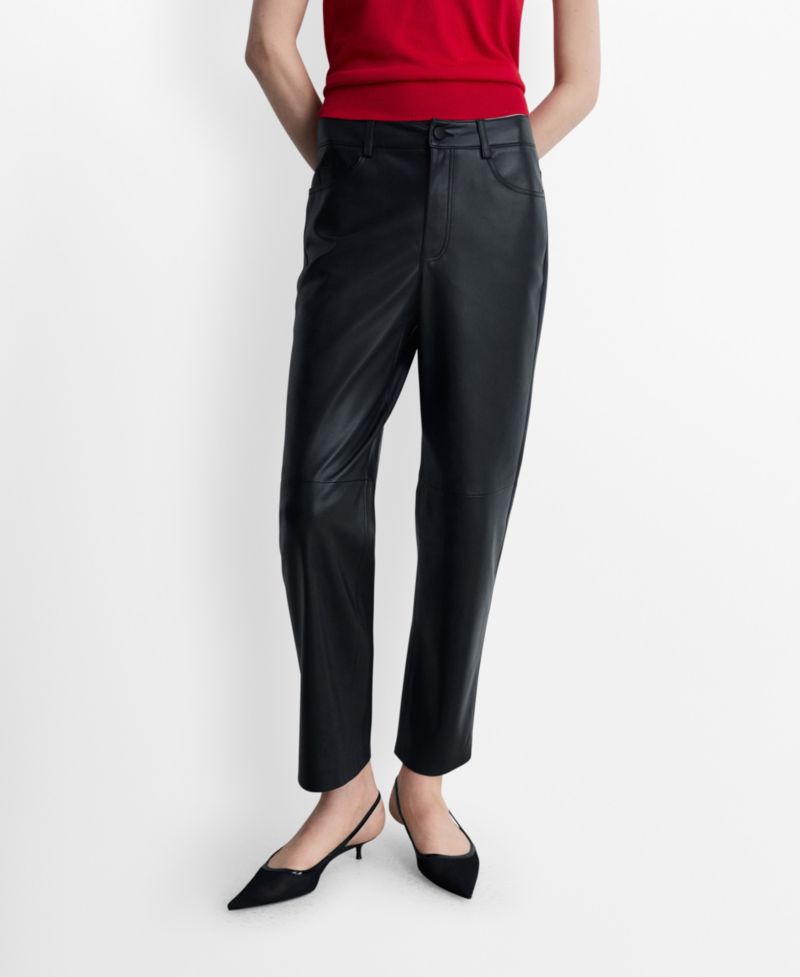 Women's Leather-Effect Straight Trousers