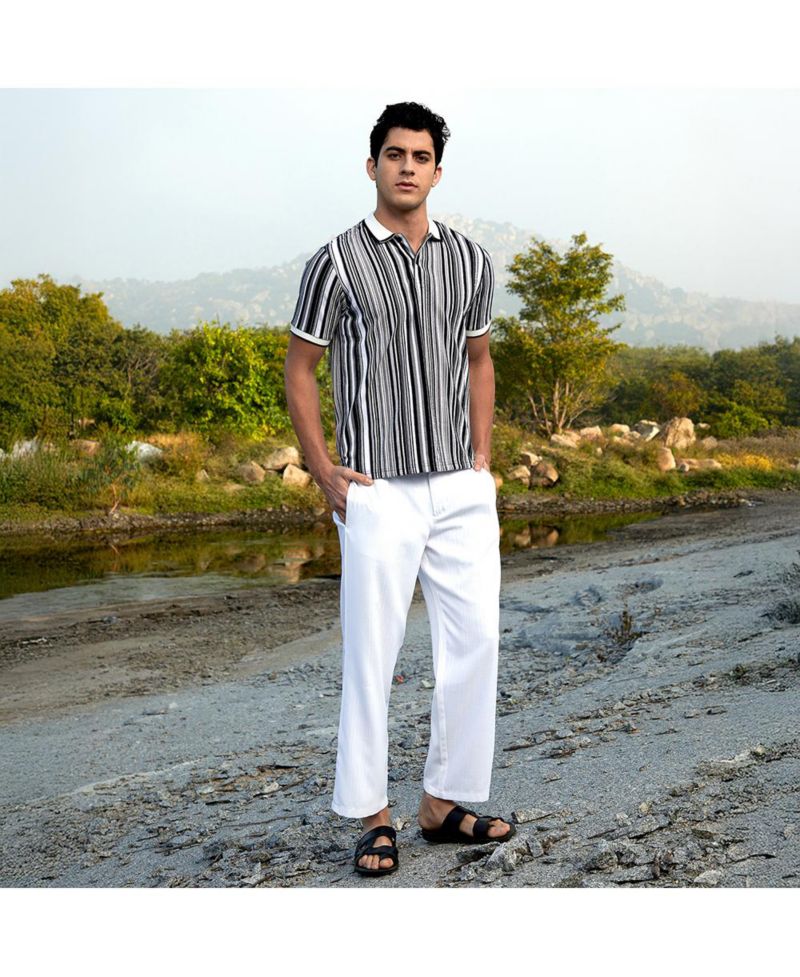 Men's Cream White and Midnight Black Multitrack Knit Polo T-Shirt