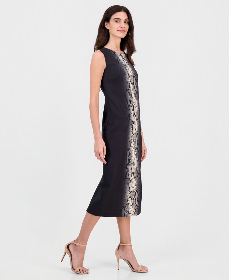 Women's Animal-Print Jewel-Neck Midi Dress