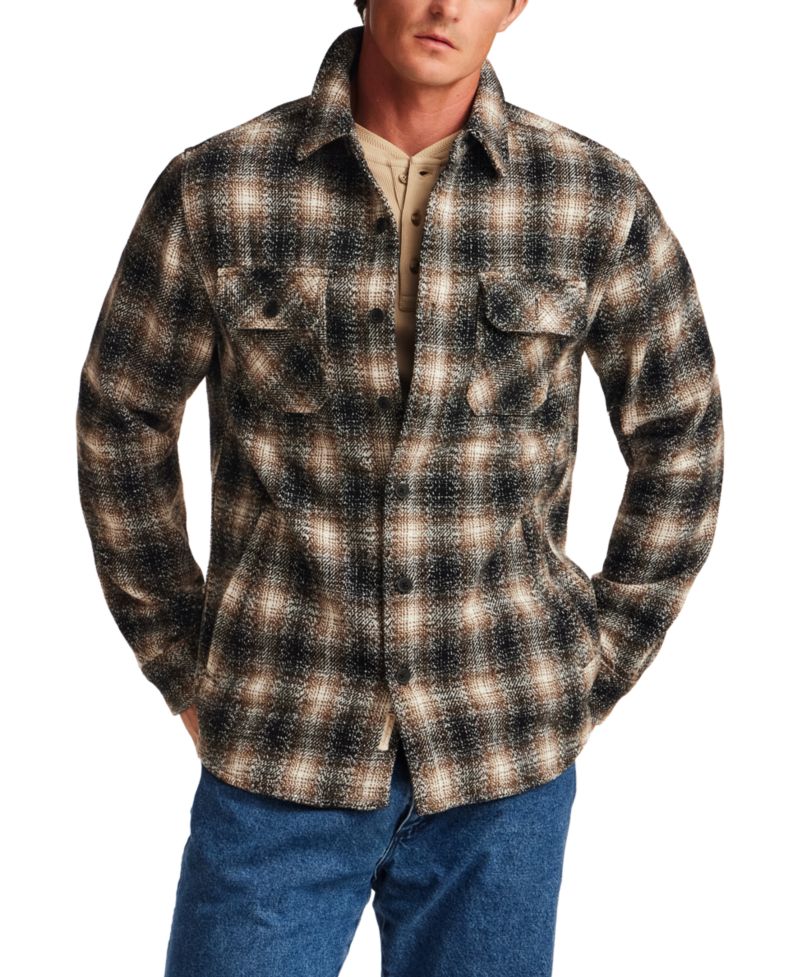 Men's Wool Blend Brushed Plaid Shirt Jacket