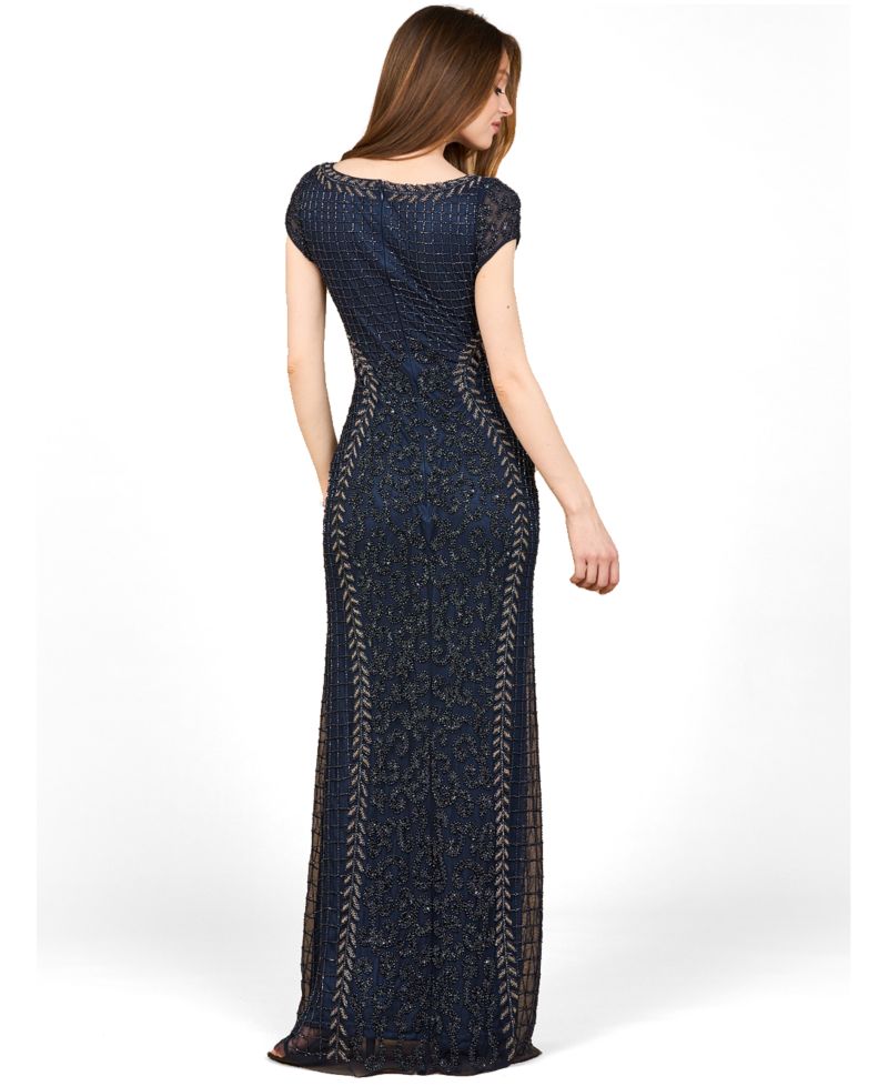 Women's Beaded Mermaid Cap Sleeve Gown