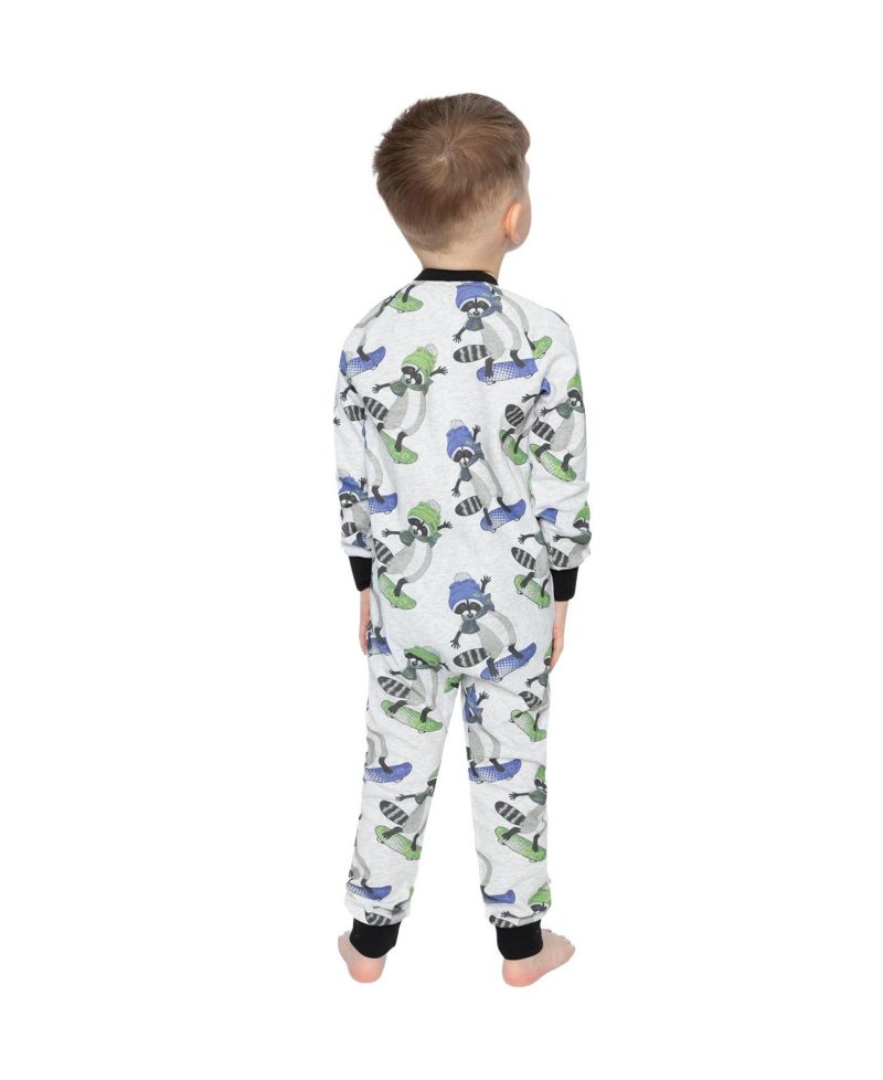 Little Boys 6-12 Cotton One Piece Pajama Beige Raccoon Print