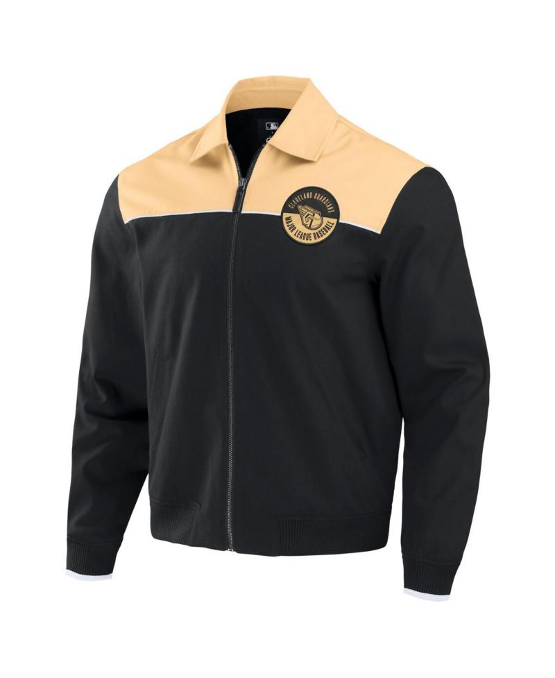 Darius Rucker Collection by Men's Black/Tan Cleveland Guardians Canvas Bomber Full-Zip Jacket