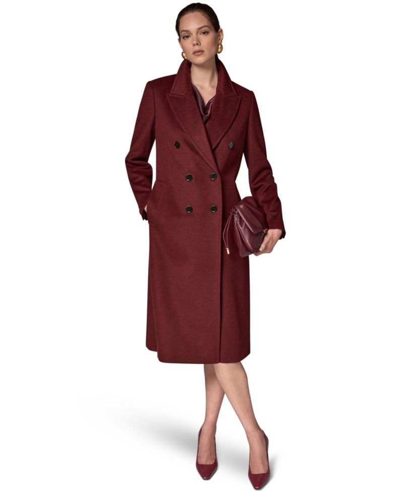 Women's Double-Breasted Long Wool-Cashmere Blend Coat