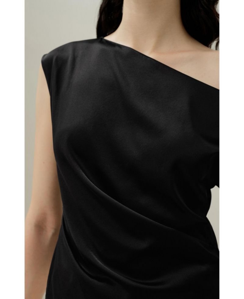 Women's Stretch Charmeuse Asymmetric Top