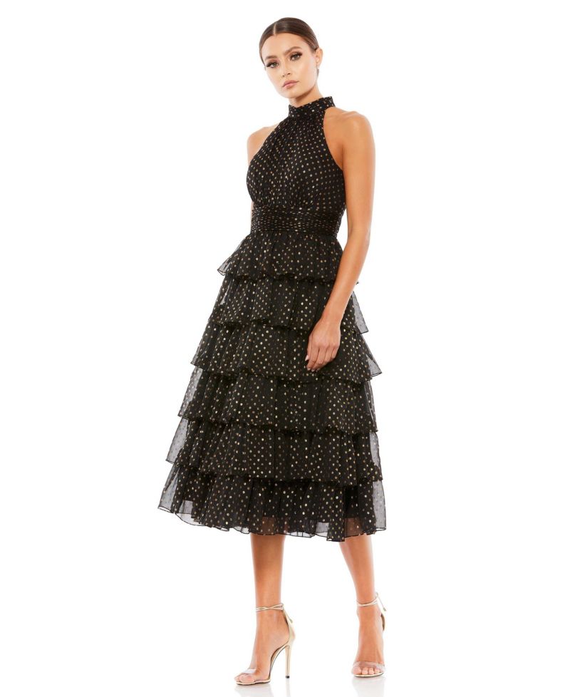 Women's Layered Polka Dot Halter Cocktail Dress