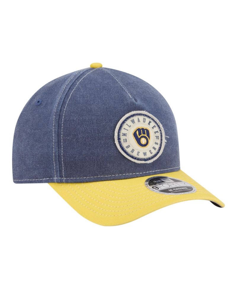 Men's Navy/Gold Milwaukee Brewers Felt M-Crown 9FORTY Adjustable Hat