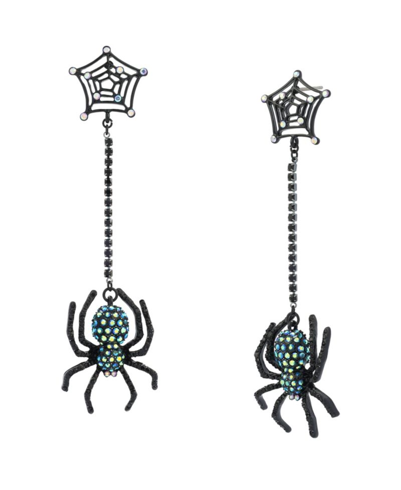 Faux-Stone Halloween Spiderweb Linear Earrings