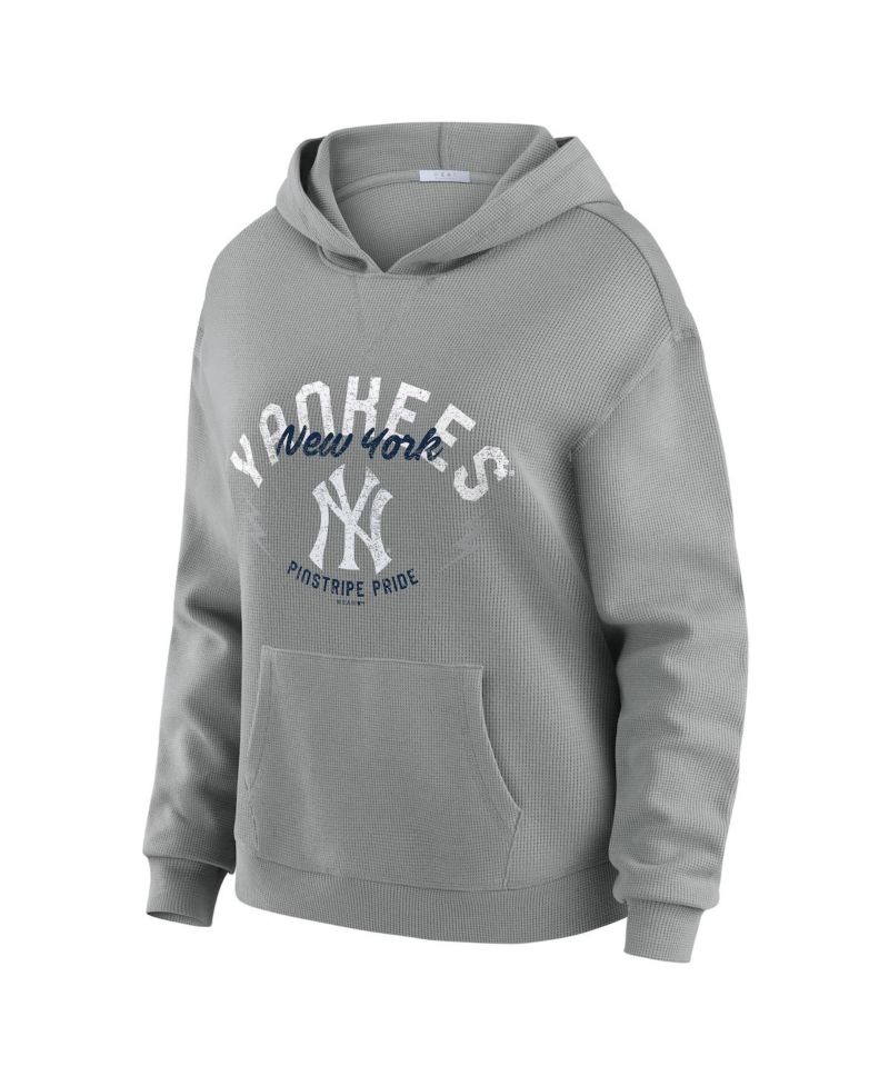 Women's Gray New York Yankees Waffle-Knit Long-Sleeve Hoodie & Lounge Pant Set