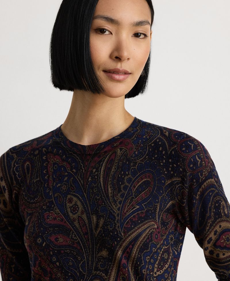 Petite Paisley Cotton-Modal Blend Slim-Fit Sweater