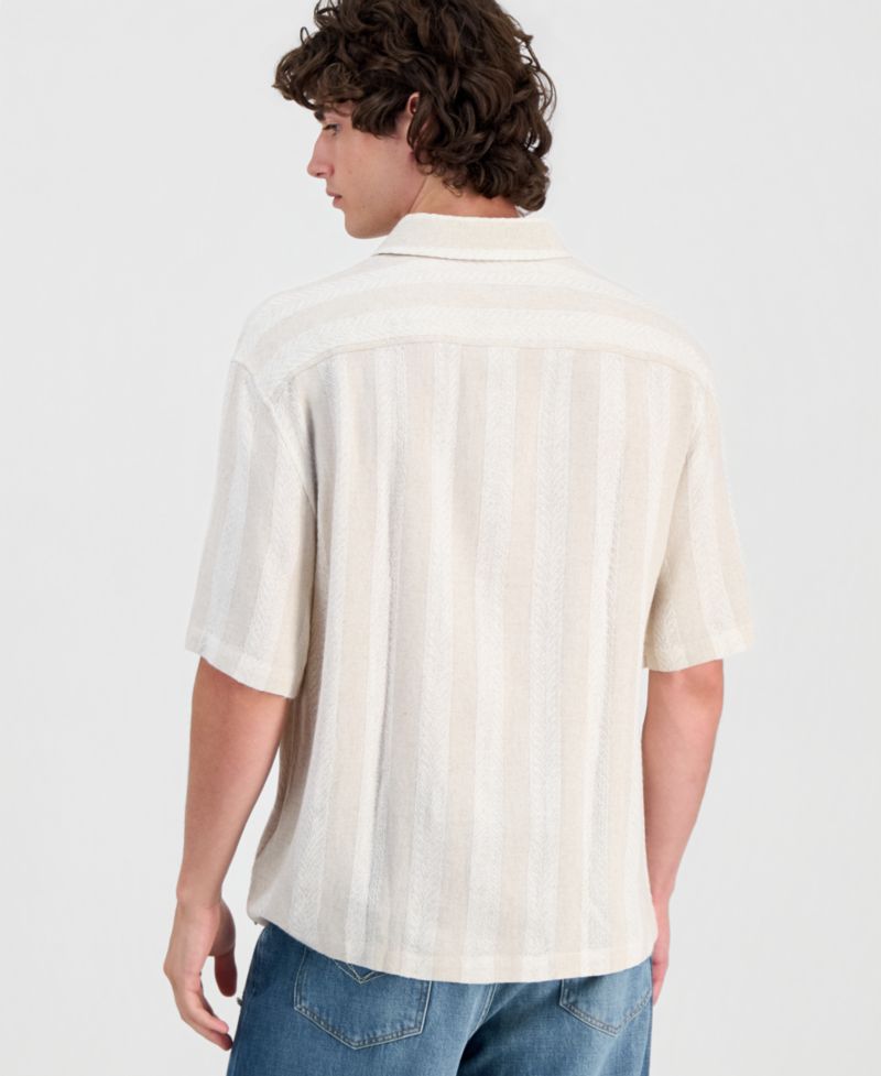 Men's Textured Jacquard Button-Up Shirt