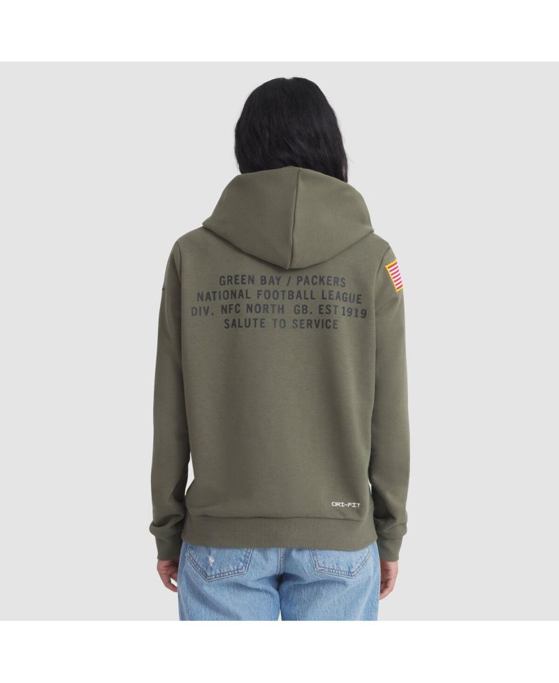 Women's Olive Green Bay Packers 2025 Salute to Service Sideline Standard Issue Dri-FIT Hoodie