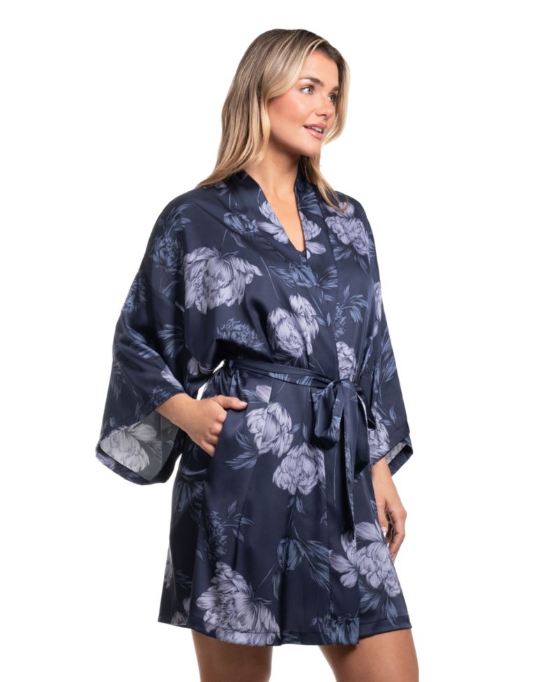 Women's Brighton Floral 3/4-Sleeve Satin Wrapper