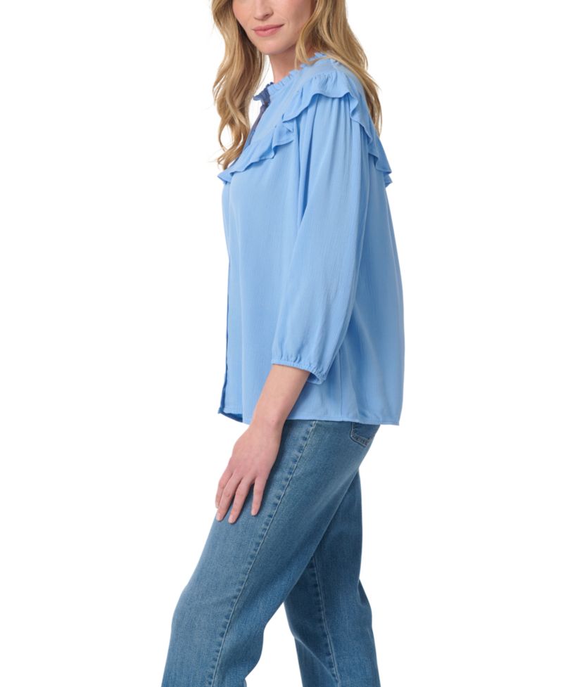 Women's Nia Peasant 3/4-Sleeve Cascading-Ruffles Blouse