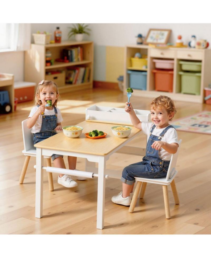Toddler Craft Table Set with 2 Chairs and Storage Shelves