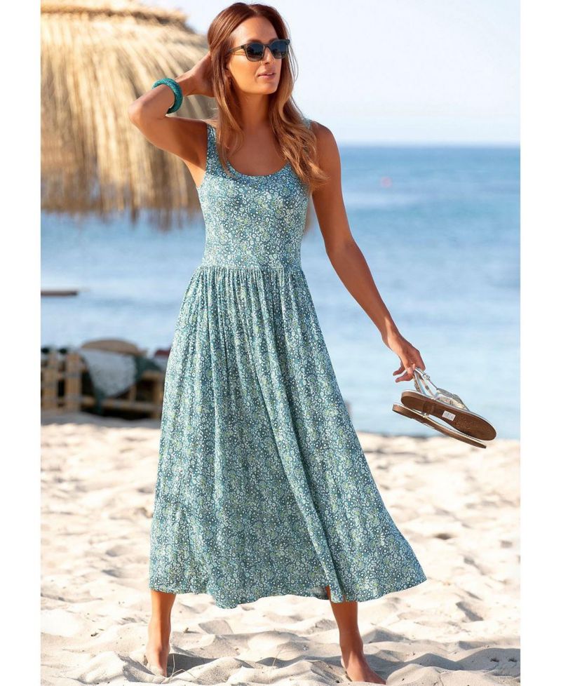 Women's Viscose Printed Scoop Neck A-Line Scoop-Neck Midi Dress