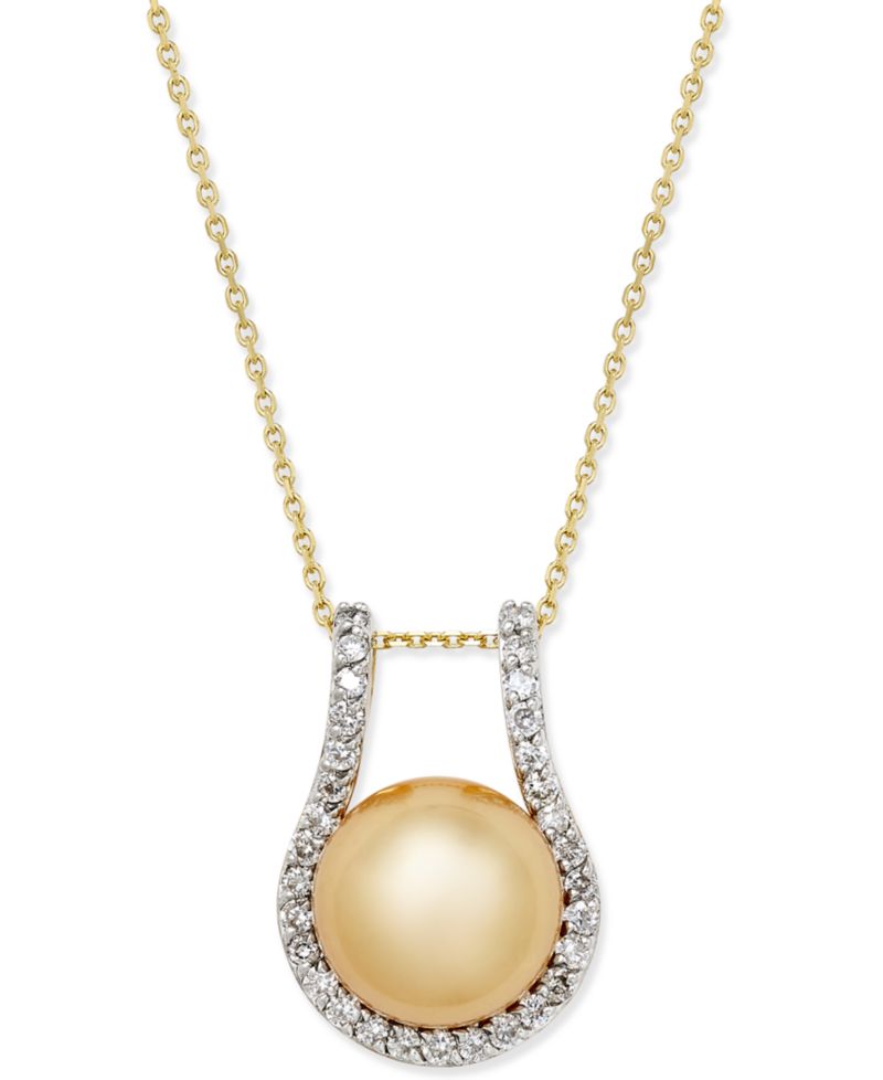 Cultured Golden South Sea Pearl (12mm) and Diamond (5/8 ct. t.w.) Pendant Necklace in 14k Gold