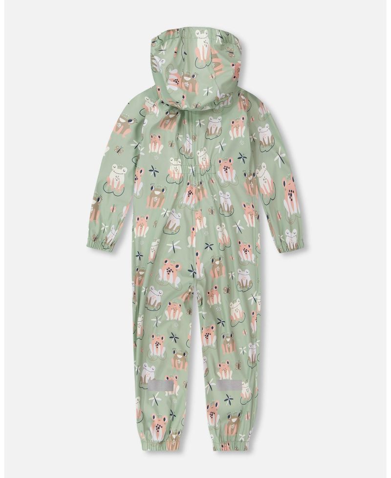 Little Girls Polyurethane Frog Print Rain One-Piece