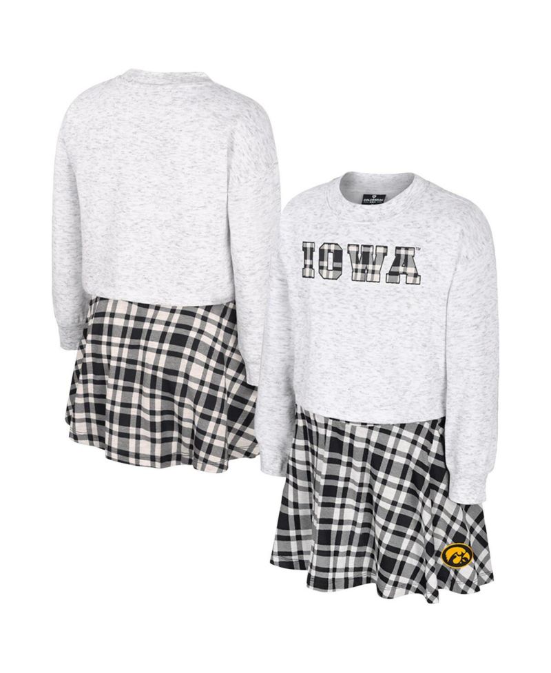Big Girls 2-Piece Gray Iowa Hawkeyes Marceline Plaid Skirt and Top Set
