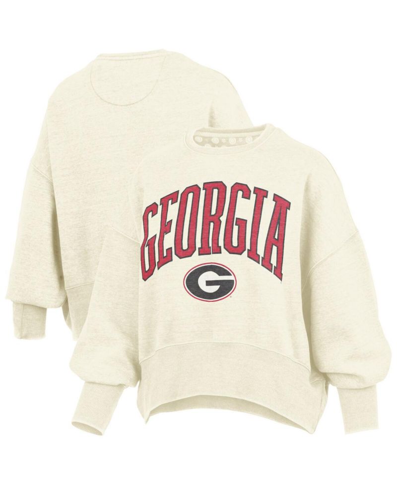 Women's Natural Georgia Bulldogs Oversized Waist-Length Crewneck Sweatshirt