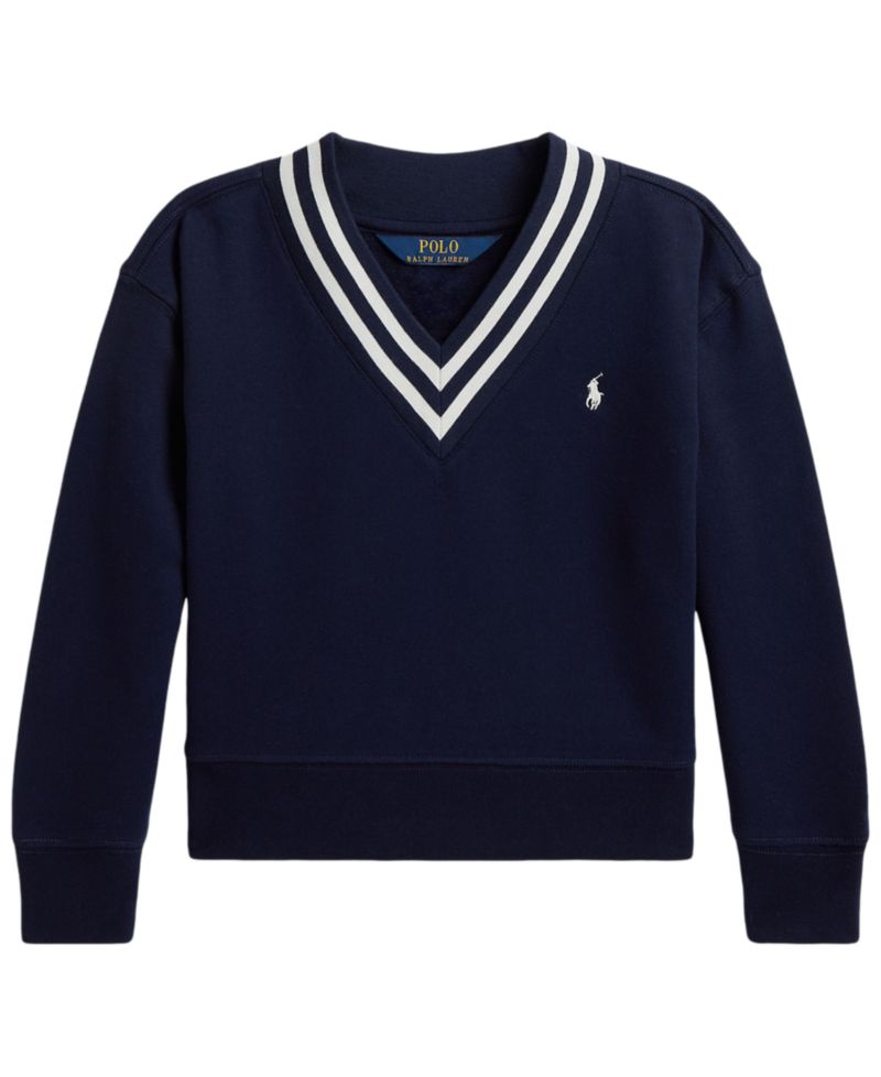 Girls' 2T-6X Striped Fleece V-Neck Sweatshirt