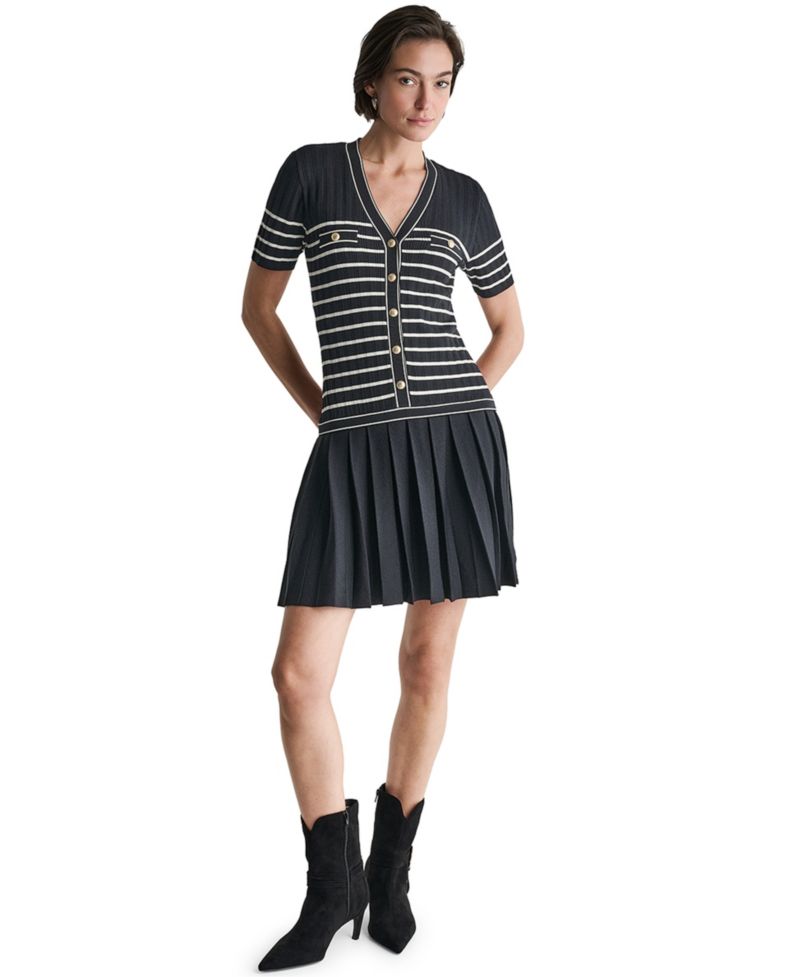 Women's V-Neck Striped Drop-Waist Mini Dress
