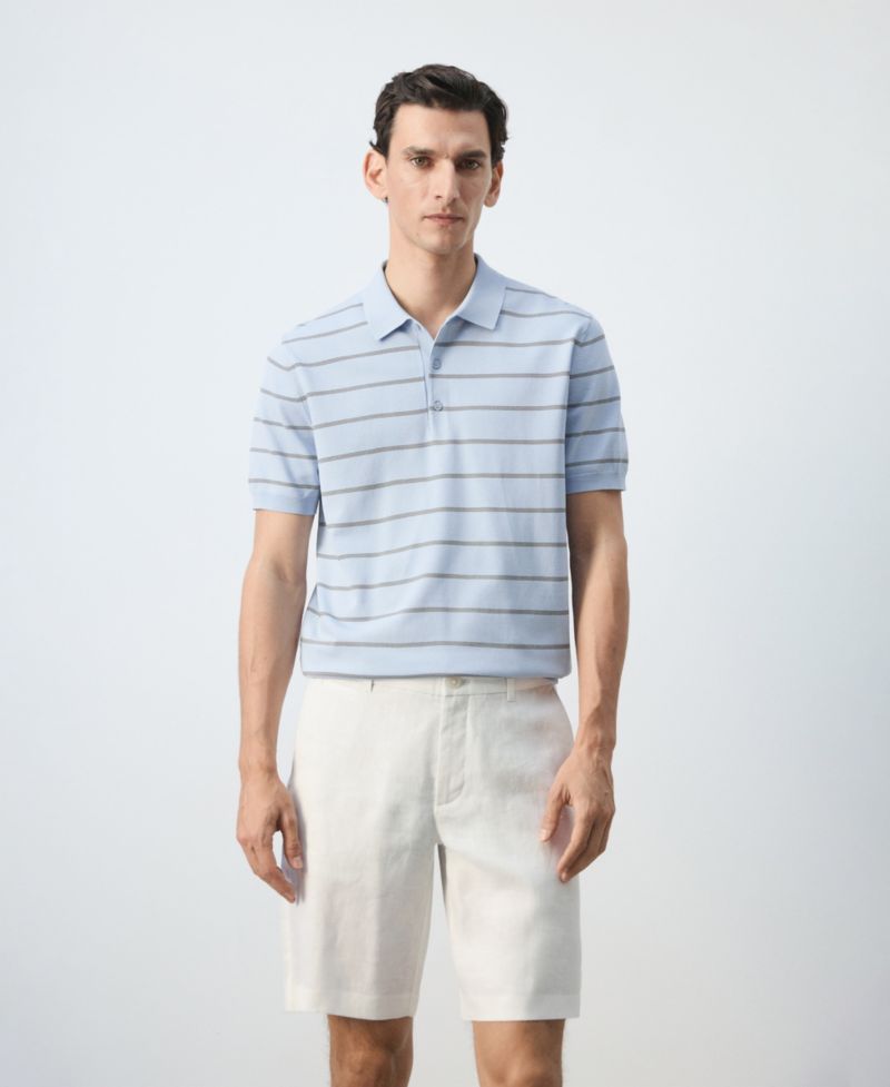 Men's Striped Fine-Knit Polo Shirt