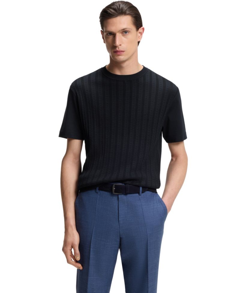 Men's Cotton-Silk Cable-Knit Front Panel T-Shirt