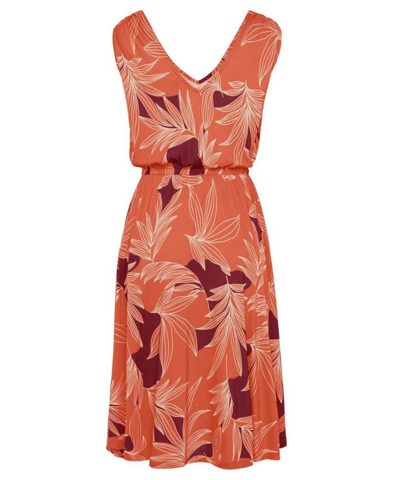 Women's Viscose Printed A-Line V-Neck Elastic-Waist Short Dress