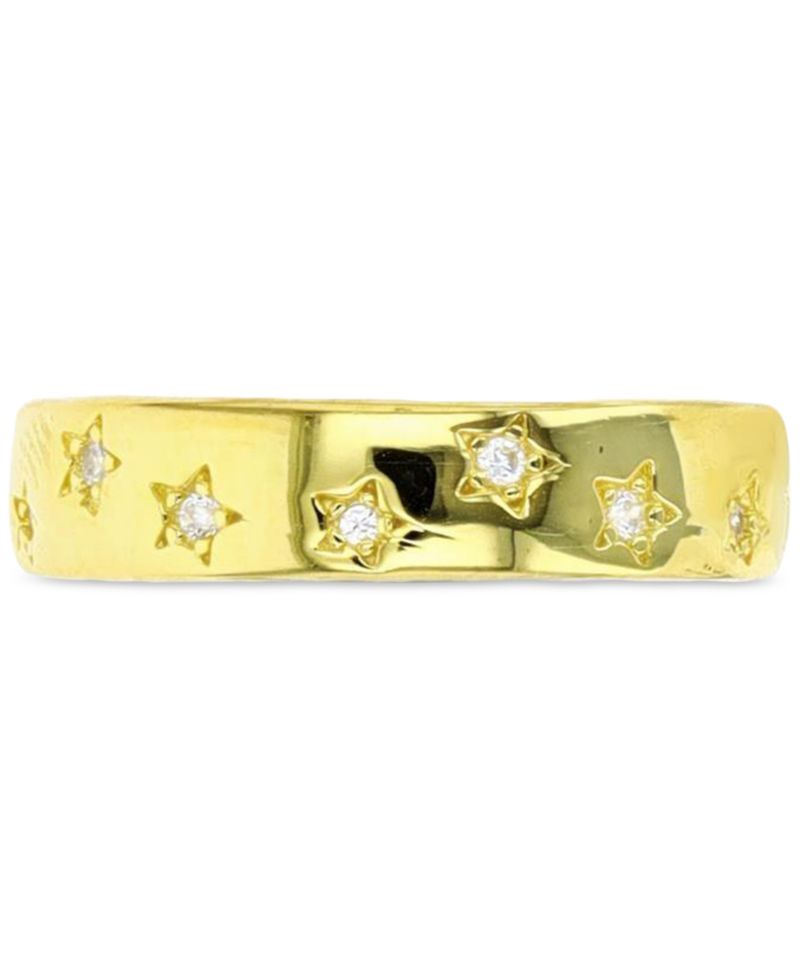 Macy’s Cubic Zirconia Star Band Ring (0.174 ct. t.w.) in 14K Yellow Gold Over Sterling Silver