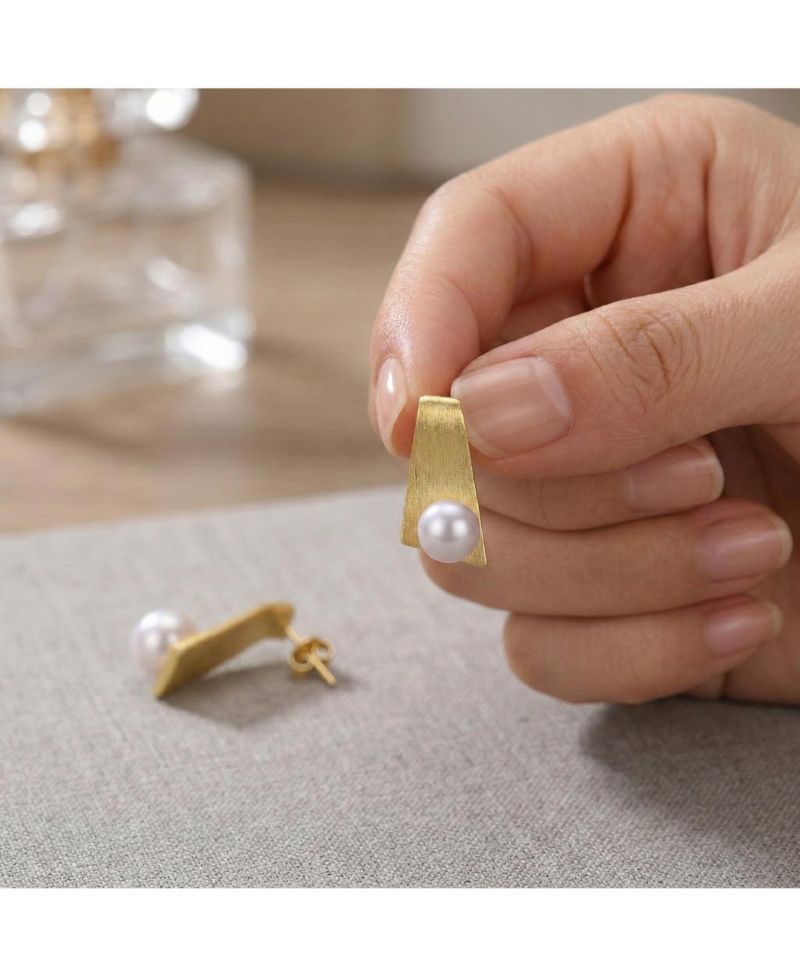 Unique Sterling Silver 14k Gold Plated White Pearl Earrings